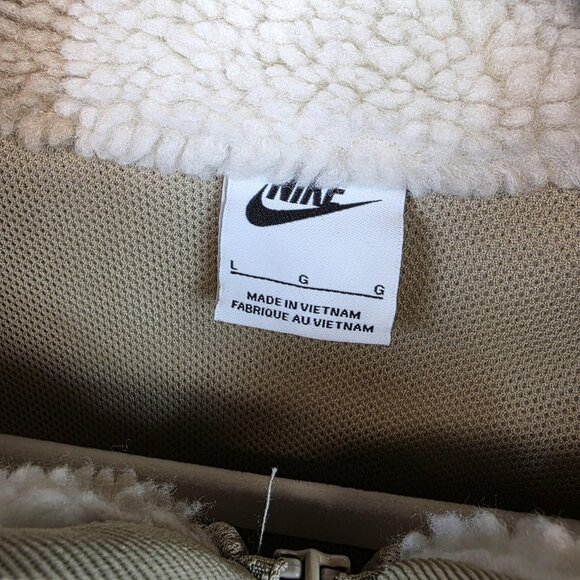 Nike Pullover Mens Large Tan White Plaid Sherpa Fleece Half Zip Checkered Jacket - Picture 4 of 12